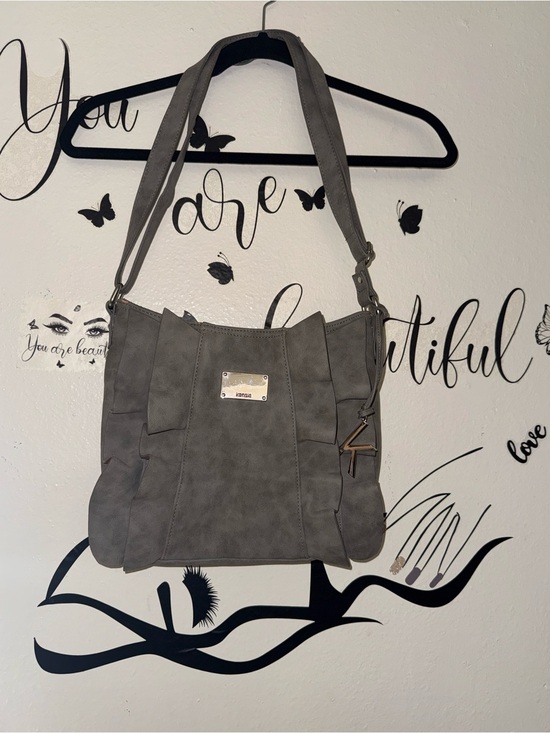 Kensie Handbags - Kensie Gray Suede-Look Shoulder Bag with Metal Plaque